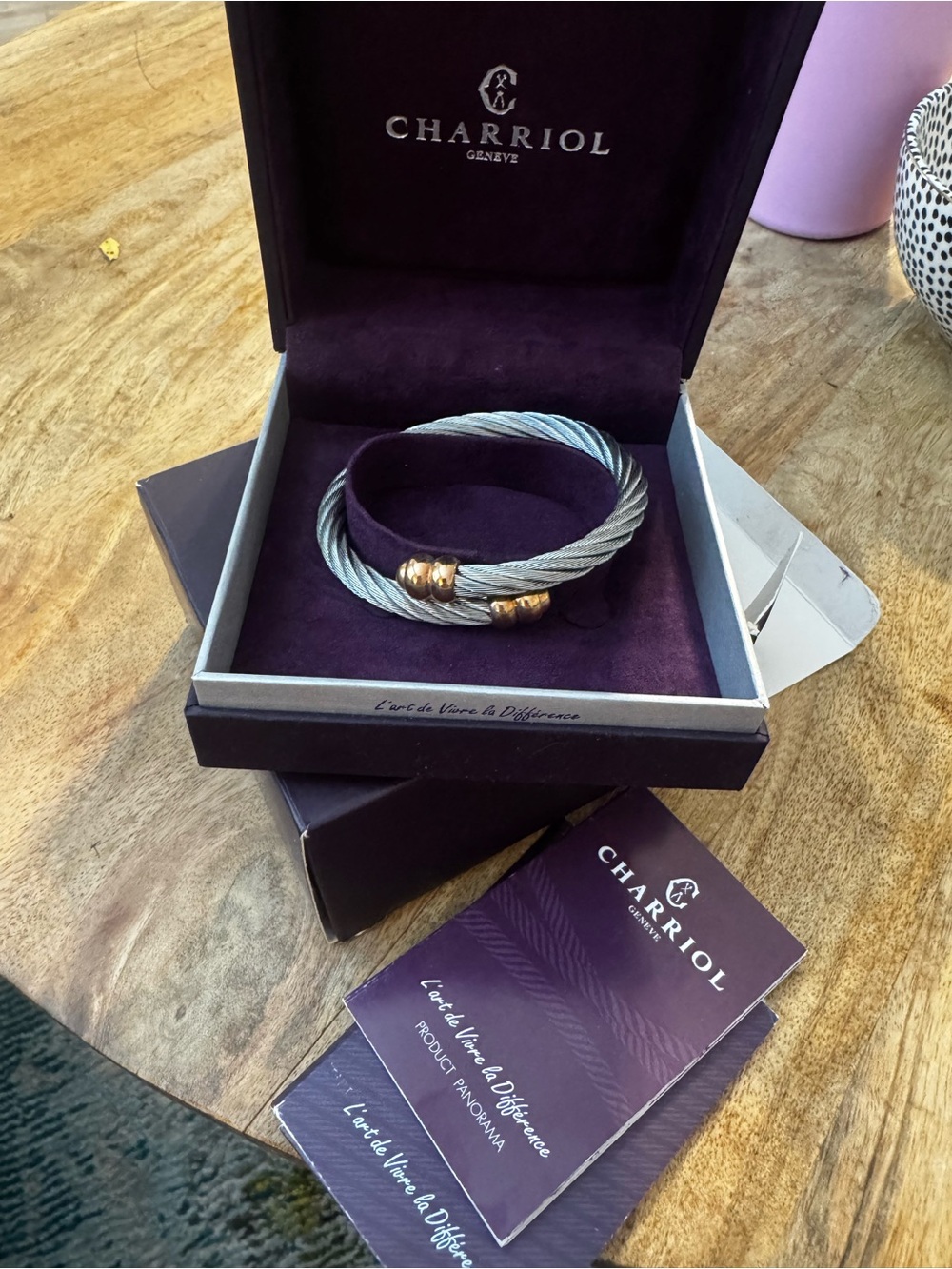 Charriol Women’s Silver Cable Bracelet with Rose Gold Accents - Brand New in Box - Picture 3 of 8